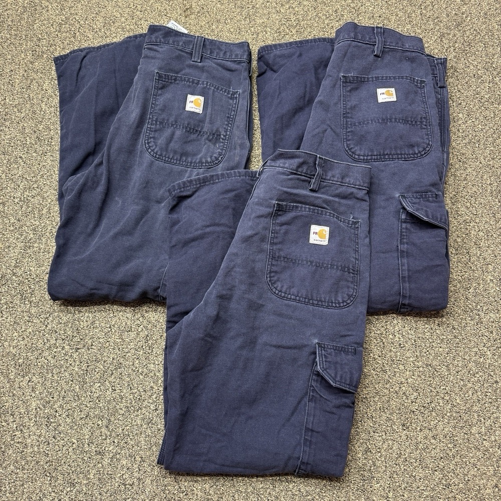 Lot Of 3 Men's Carhartt FR Rugged Flex Relaxed Fit 34x30 Cargo Pants 104205 Blue